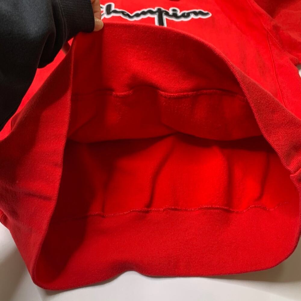 Champion Sweatshirt Mens L Large Red Reverse Weave Fleece Lined Hooded Pullover - Picture 8 of 11